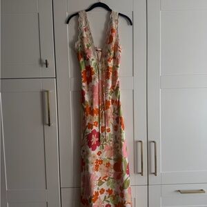 Floral Lace-Trim Maxi Dress in Multicolor
